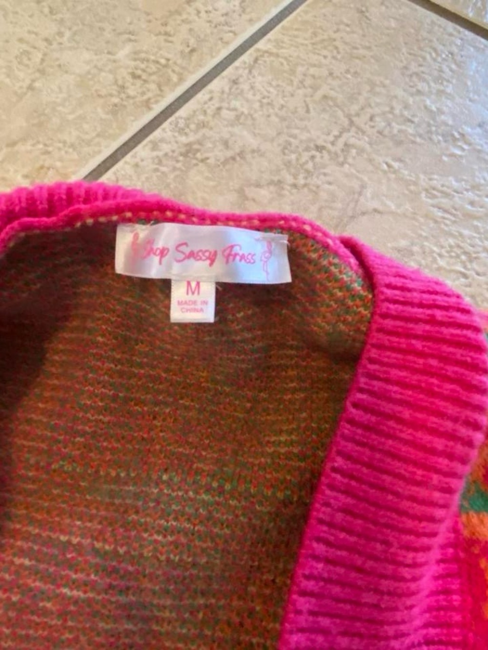 Long Open-Front Women's Cardigan in Pink Multi - Picture 2 of 8